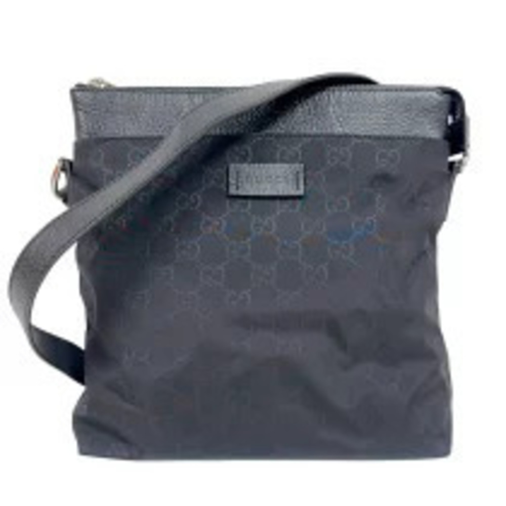 Gucci black GG canvas flat messenger crossbody bag zip web